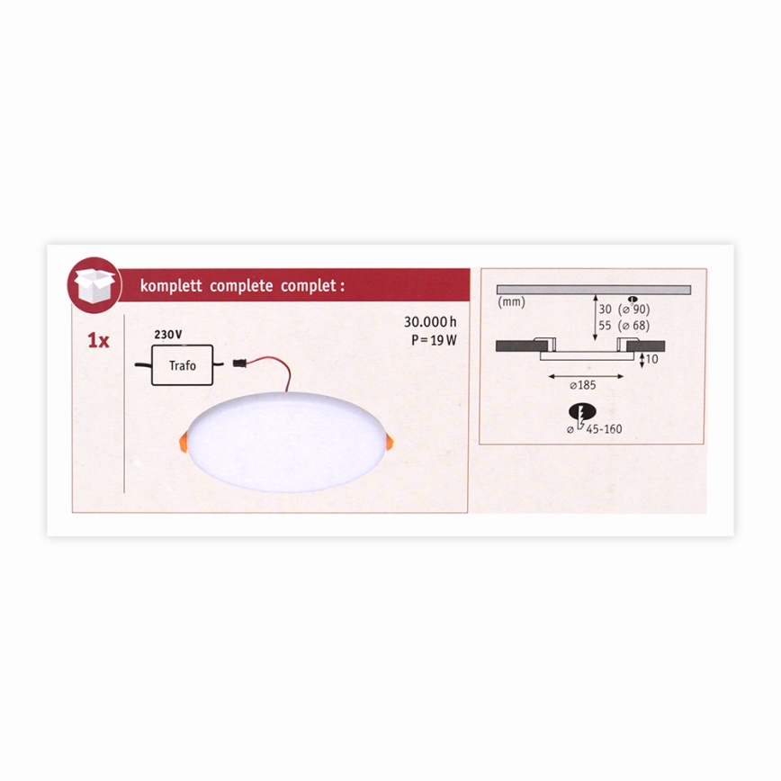 Paulmann 92389 - LED/17W IP44 Iebūvējamais vannas istabas gaismeklis VARIFIT 230V