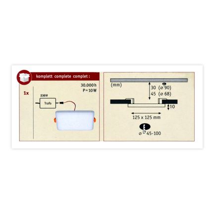 Paulmann 92397 - LED/8,5W IP44 Iebūvējamais vannas istabas gaismeklis VARIFIT 230V