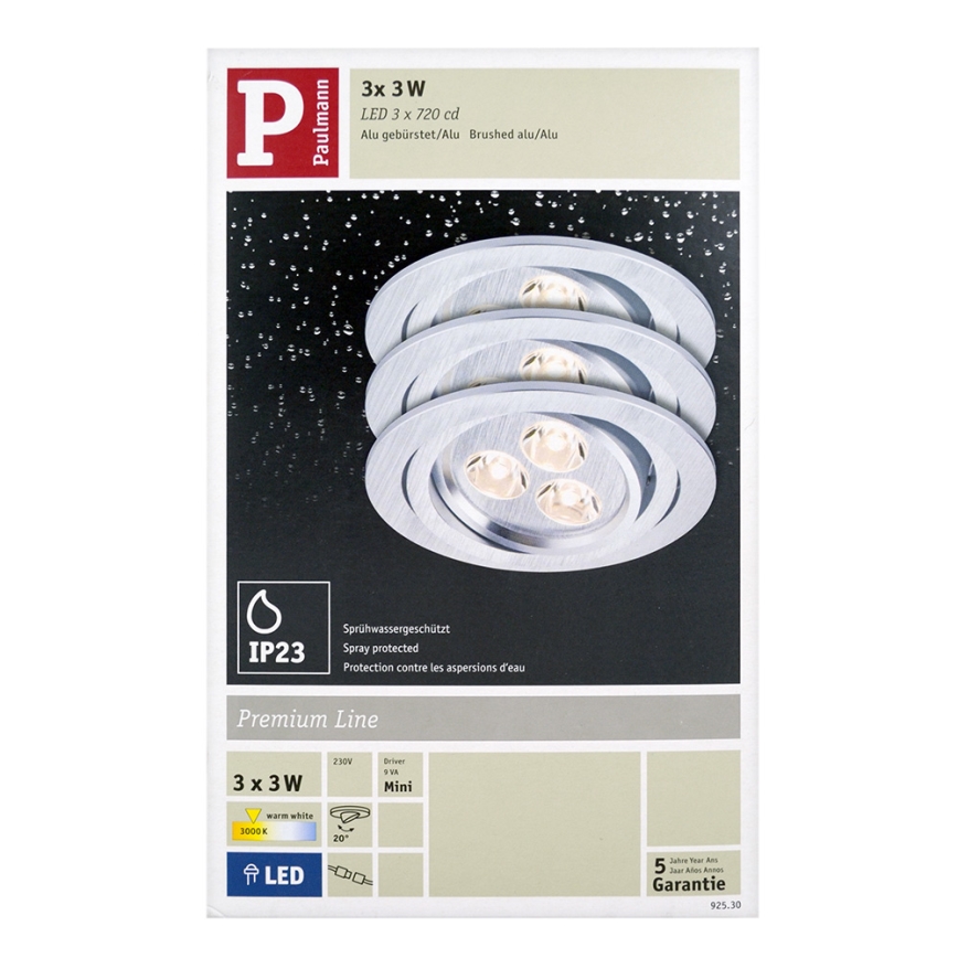 Paulmann 92530 - KOMPLEKTS 3x LED iegremdēts gaismeklis PREMIUM LINE 3xLED/3W/230V