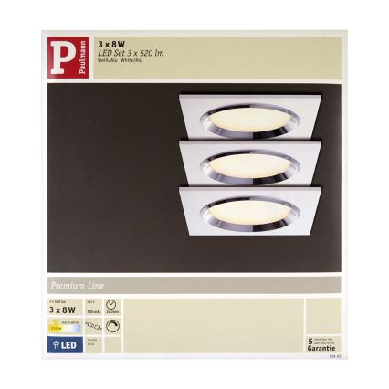 Paulmann 92695 - KOMPLEKTS 3x LED Aptumšojams iegremdēts gaismeklis DICE 3xLED/8W/230V