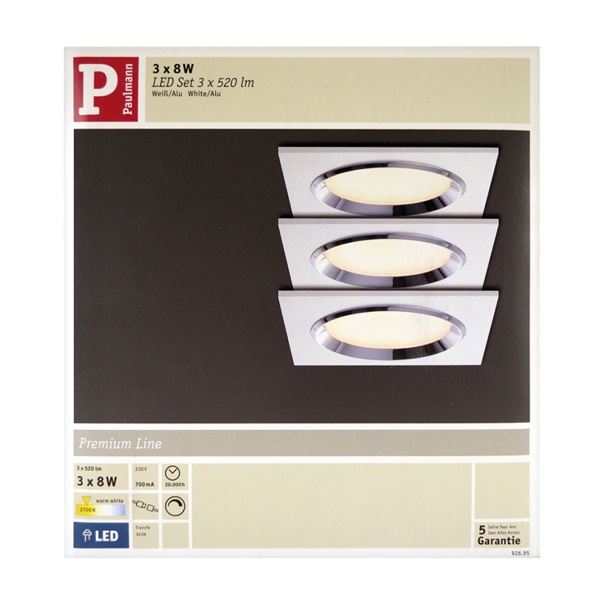 Paulmann 92695 - KOMPLEKTS 3x LED Aptumšojams iegremdēts gaismeklis DICE 3xLED/8W/230V