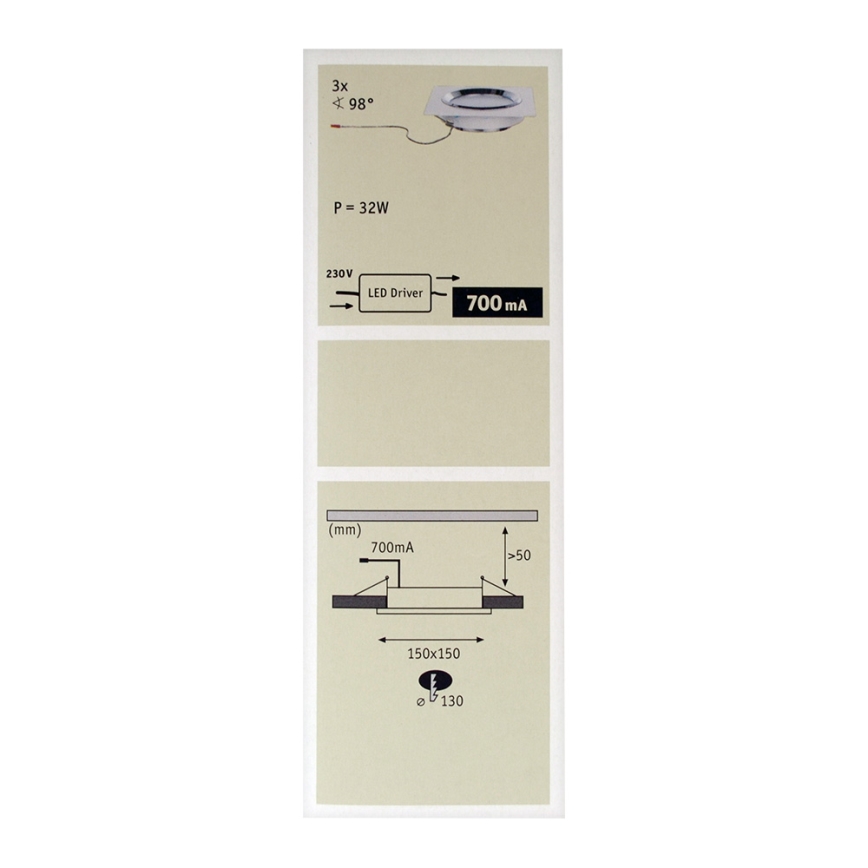 Paulmann 92695 - KOMPLEKTS 3x LED Aptumšojams iegremdēts gaismeklis DICE 3xLED/8W/230V