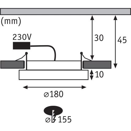 Paulmann 92935 - AREO iebūvējamais vannas istabas LED gaismeklis, 12 W, IP44, ar regulējamu spilgtumu, 230 V, Ø 18 cm, matēts hroms