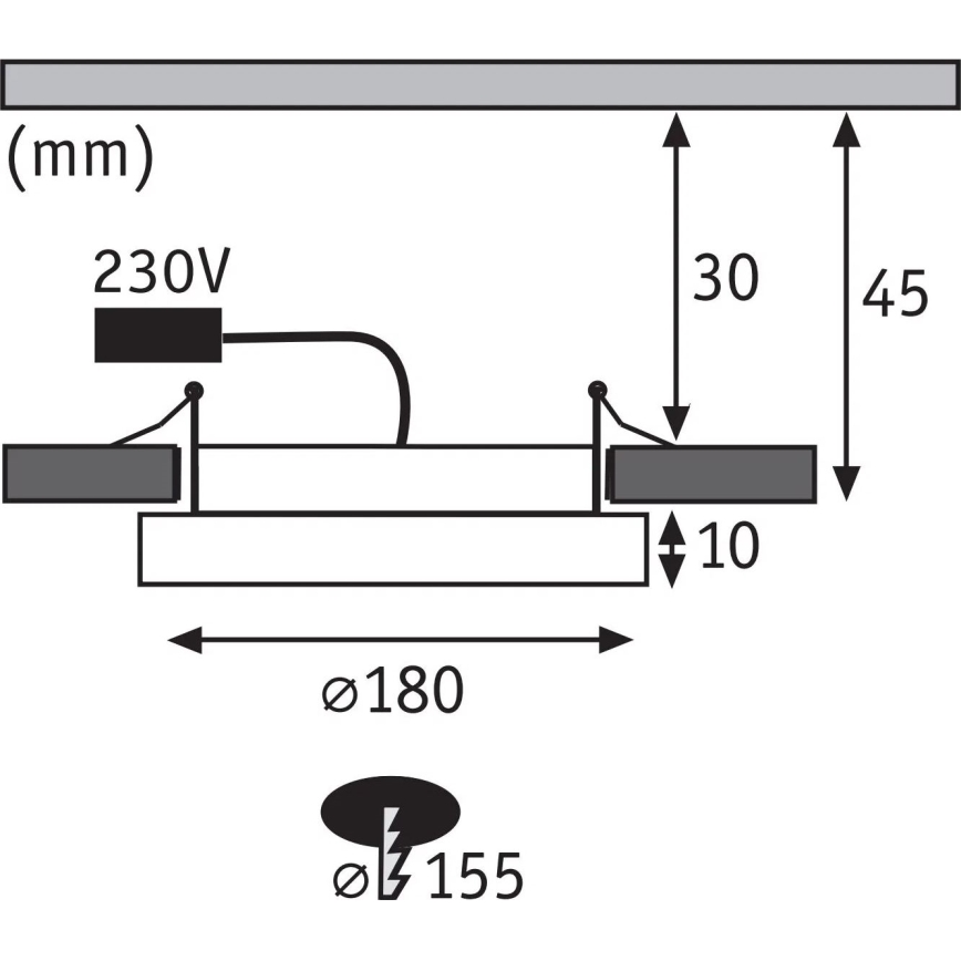 Paulmann 92935 - AREO iebūvējamais vannas istabas LED gaismeklis, 12 W, IP44, ar regulējamu spilgtumu, 230 V, Ø 18 cm, matēts hroms
