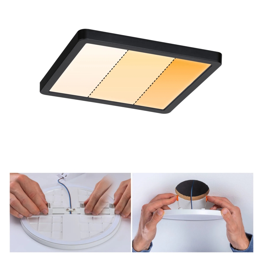 Paulmann 93101 - LED/13W IP44 Vannas istabas iebūvējamais griestu gaismeklis AREO 230V 2000/3000/4000K 17,5x17,5 cm melns