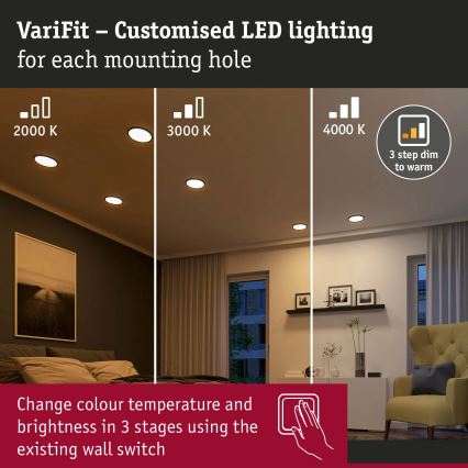 Paulmann 93102 - LED/16W IP44 Ar regulējamu spilgtumu vannas istabas iebūvējamais griestu gaismeklis AREO 230V 2000/3000/4000K Ø 23 cm melns