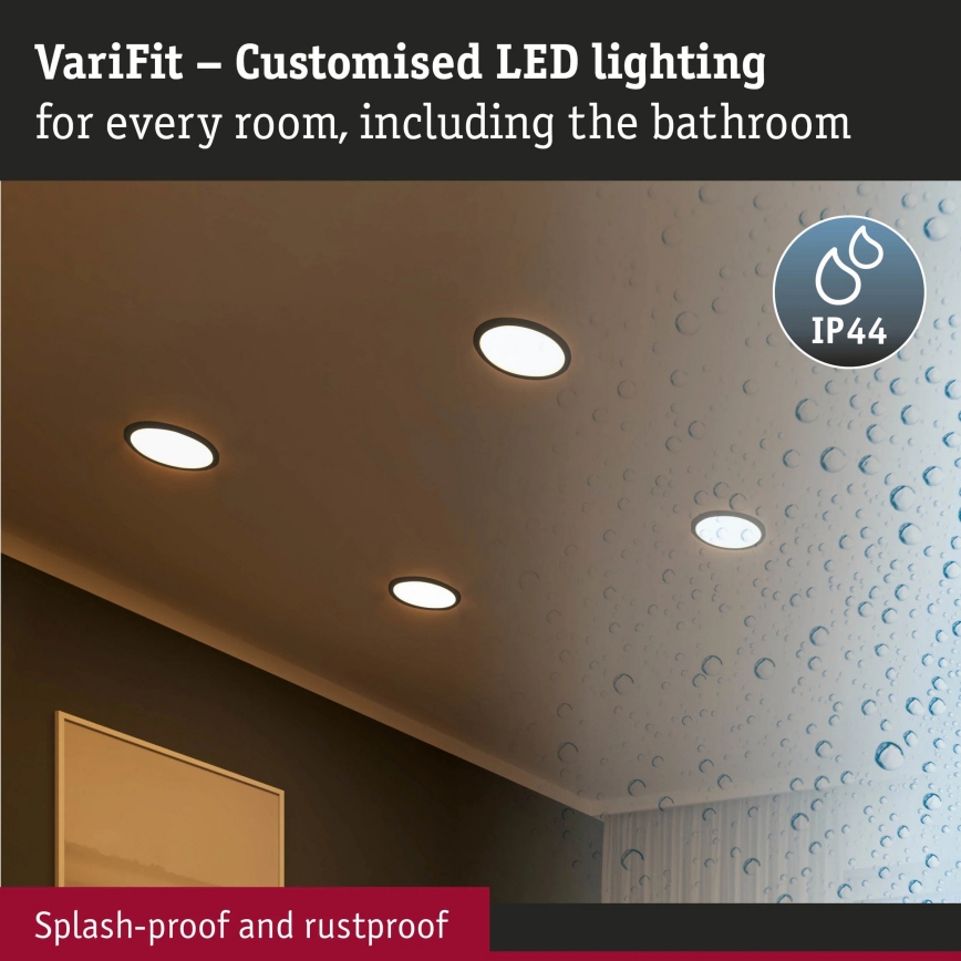 Paulmann 93102 - LED/16W IP44 Ar regulējamu spilgtumu vannas istabas iebūvējamais griestu gaismeklis AREO 230V 2000/3000/4000K Ø 23 cm melns