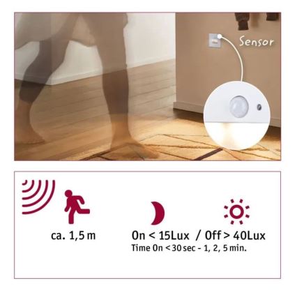 Paulmann 93133 - LED/1,2W Kāpņu telpas lampa ar sensoru EDGE 230V balta
