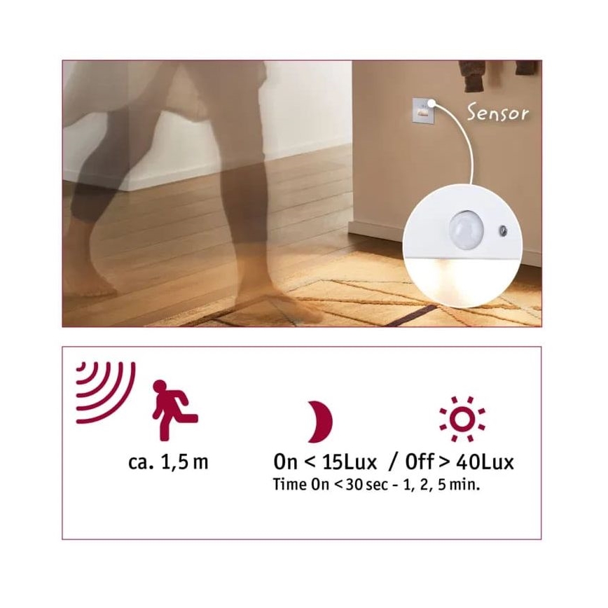 Paulmann 93133 - LED/1,2W Kāpņu telpas lampa ar sensoru EDGE 230V balta
