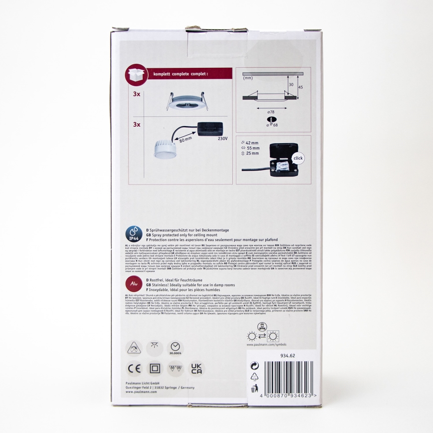 Paulmann 93462 - KOMPLEKTS 3xLED/6W IP44 Vannas istabas iegremdējama lampa NOVA 230V