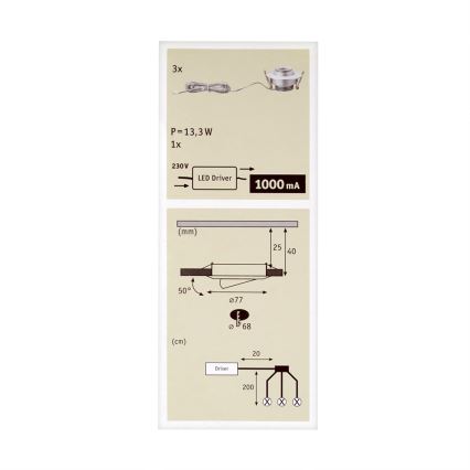 Paulmann 93579 - KOMPLEKTS 3xLED piekaramo griestu gaismeklis PREMIUM LINE 3xLED/3,8W/230V