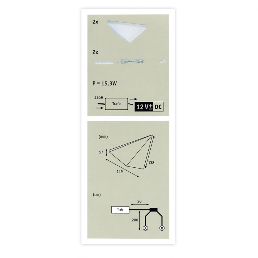 Paulmann 93584 - KOMPLEKTS 2xLED/6,2W IP44 Mēbeļu apgaismojums KITE 230V