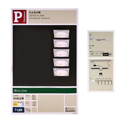 Paulmann 93587 - KOMPLEKTS 5xLED/0,4W Iegremdējama lampa 12V/230V 2700K
