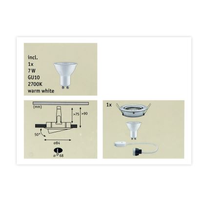 Paulmann 93603 - LED-GU10/7W IP23 Aptumšojama iegremdējama vannas istabas lampa NOVA 230V