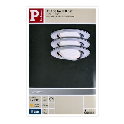 Paulmann 93607 - KOMPLEKTS 3x LED GU10/7W IP23 Aptumšojams vannas istabas gaismeklis NOVA 230V