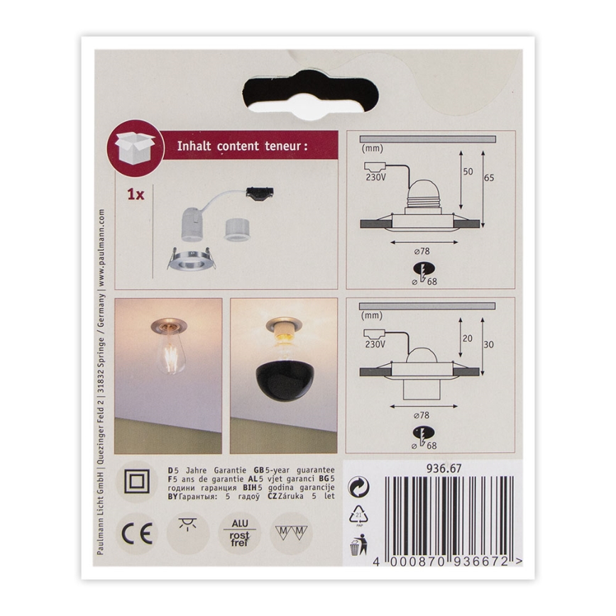 Paulmann 93667 - 1xE27/10W Iegremdējama lampa NOVA 230V matēts hroms