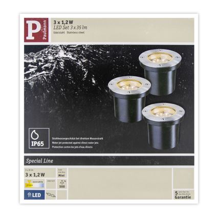 Paulmann 93789 - KOMPLEKTS 3xLED/1,2W IP65 Piebraucamā ceļa lampa 230/12V