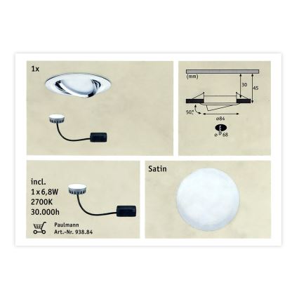 Paulmann 93867 - 1xLED/6,8W IP23 Vannas istabas iegremdēts gaismeklis COIN 230V