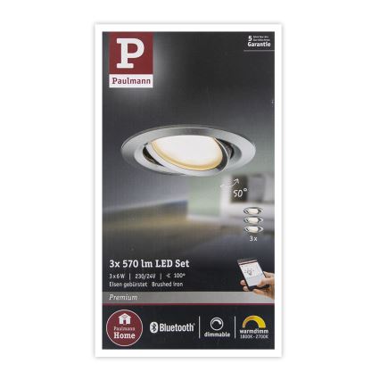 Paulmann 93937 - KOMPLEKTS 3x LED/6W IP23 Aptumšojama iegremdējama vannas istabas lampa SMART HOME COIN 230V 2000-2700K