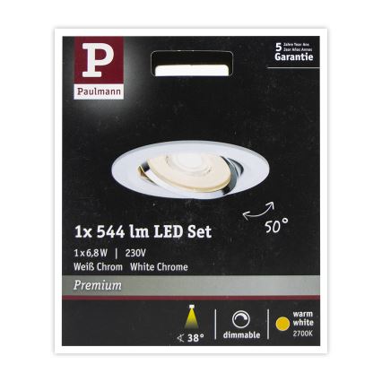 Paulmann 93945 - LED/6,8W IP23 Aptumšojama vannas istabas iegremdējama lampa COIN 230V