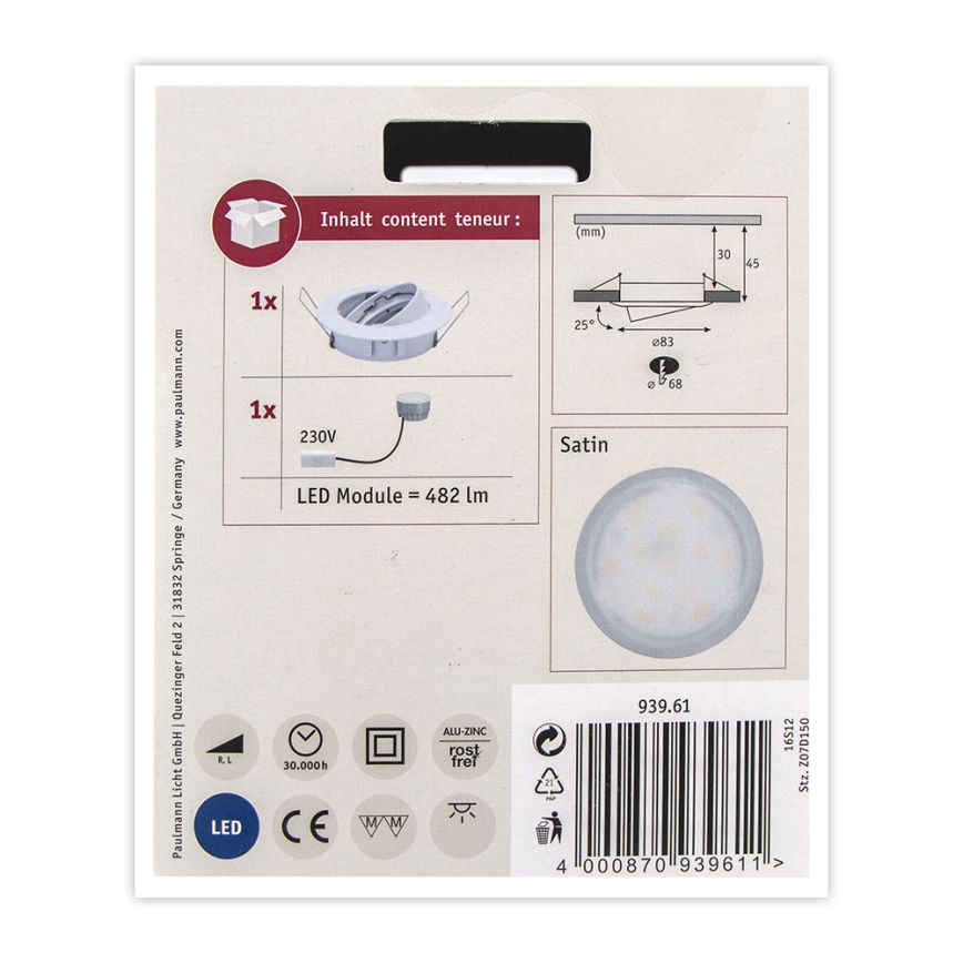Paulmann 93961 - LED/7W IP23 Aptumšojama vannas istabas iegremdējama lampa COIN 230V balta