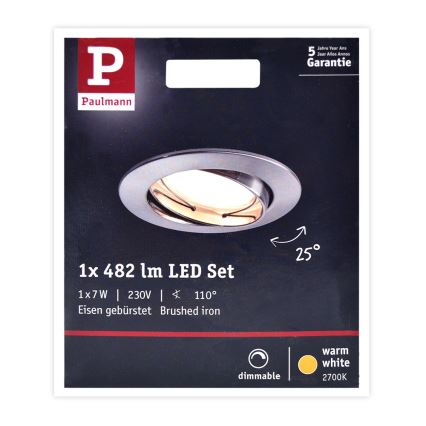 Paulmann 93963 - LED/7W IP23 Vannas istabas aptumšojamais gaismeklis COIN 230V