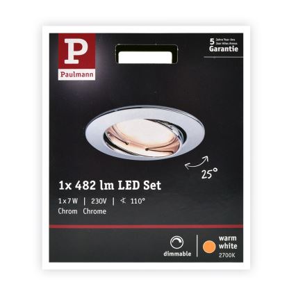 Paulmann 93965 - LED/7W Vannas istabas aptumšojama lampa COIN 230V