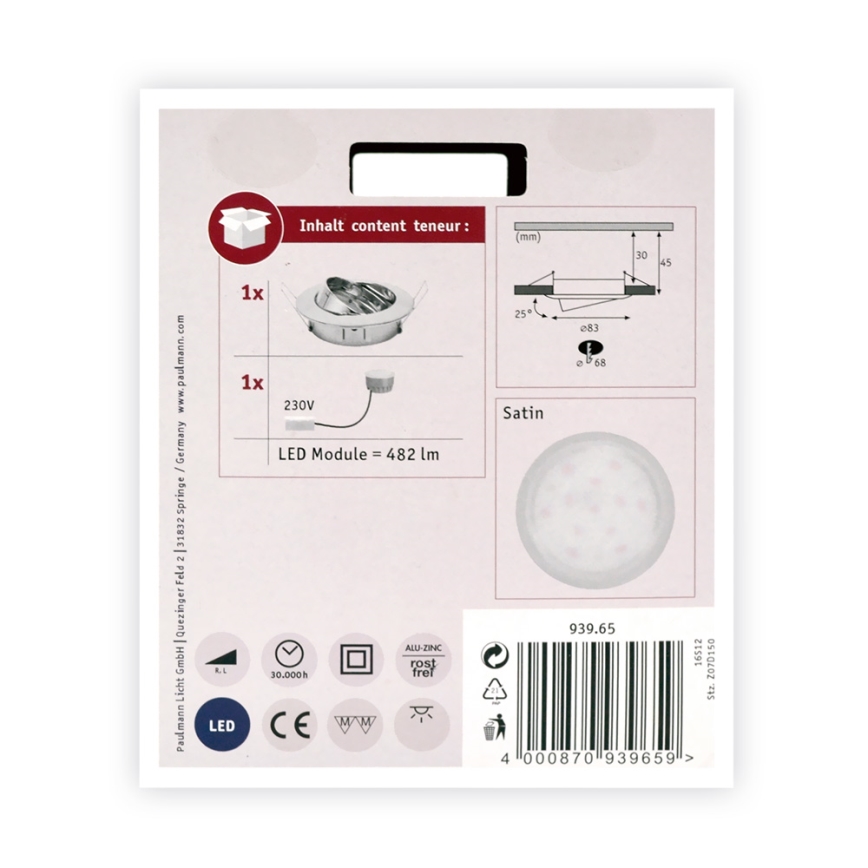 Paulmann 93965 - LED/7W Vannas istabas aptumšojama lampa COIN 230V