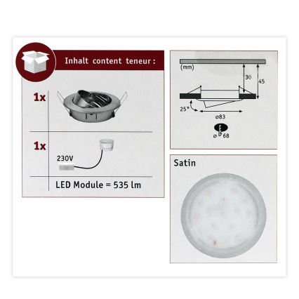 Paulmann 93979 - LED/6,8W IP23 Vannas istabas iegremdējams gaismeklis COIN 230V