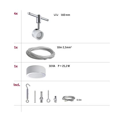 Paulmann 94080 - KOMPLEKTS 4xLED/4,8W Starmetis sliežu sistēmai STAGE 230V spīdīgi hromēts