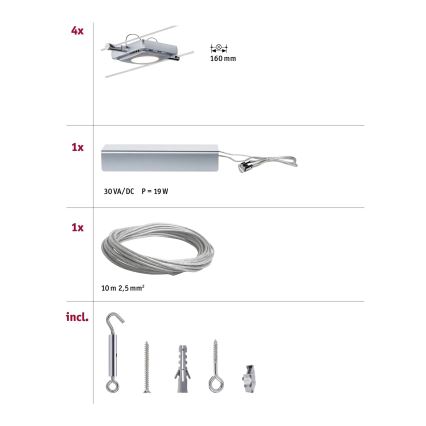 Paulmann 94107 - komplekts ar 4xLED (4,3 W) — pilnīga trošu sistēma MAC 230 V, matēts hroms