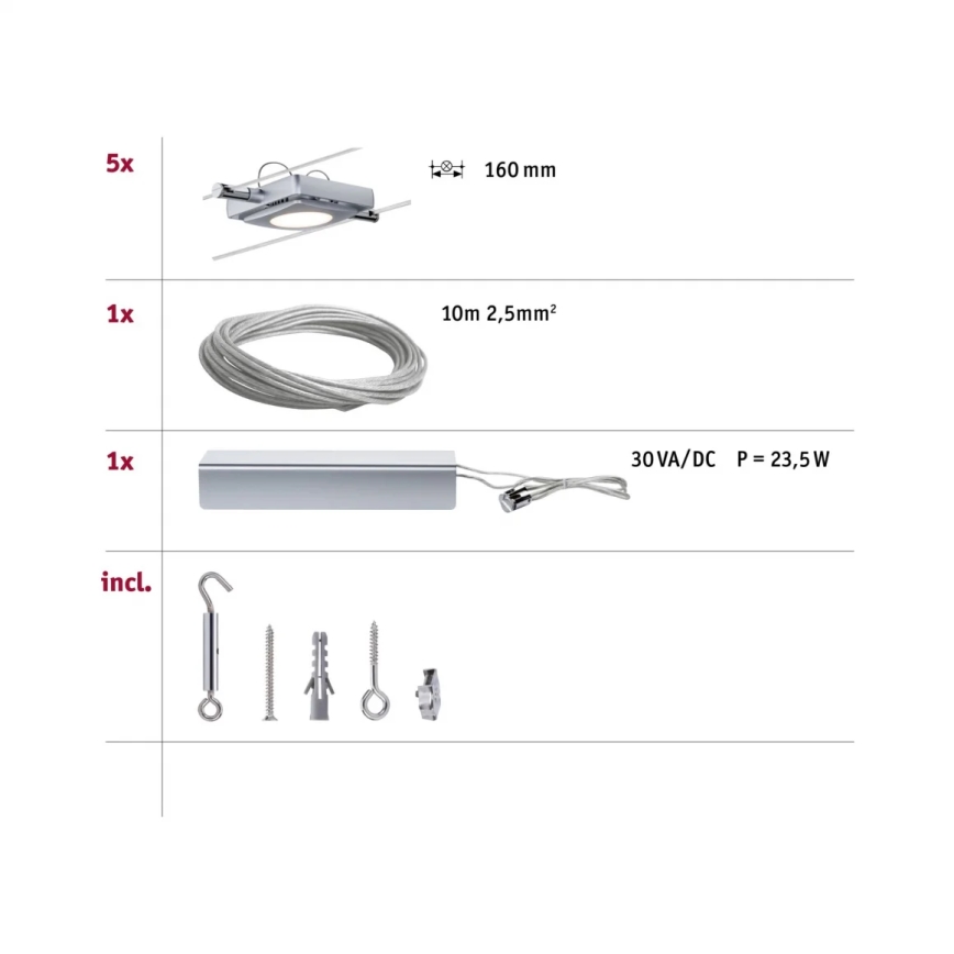 Paulmann 94108 - KOMPLEKTS 5xLED/4,3W Griestu lampa lanku sistēmai MAC 230V matēts hroms