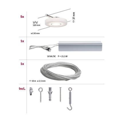 Paulmann 94109 - KOMPLEKTS 5xLED/4,3W Pilnīga kabeļu sistēma MAC 230V balta