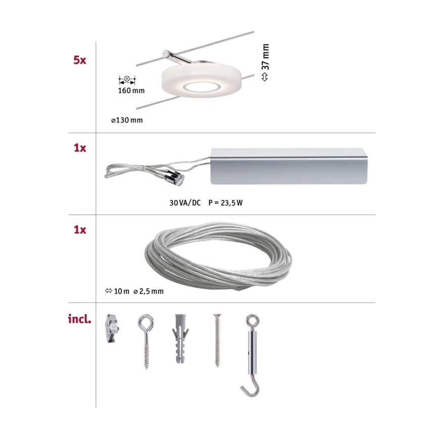 Paulmann 94109 - KOMPLEKTS 5xLED/4,3W Starmetis auklu sistēmai MAC 230V