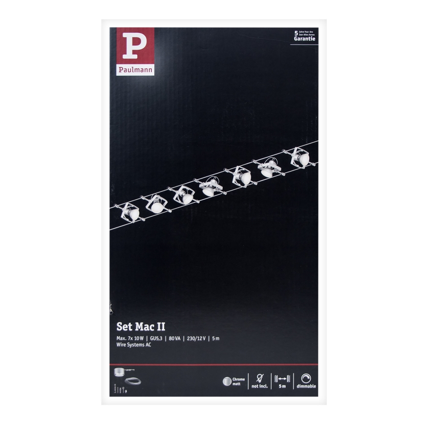 Paulmann 94152 - KOMPLEKTS 7xGU5,3/10W Starmetis auklu sistēmai MAC 230V matēts hroms