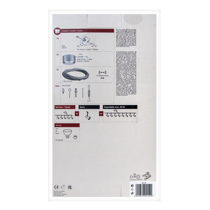 Paulmann 94152 - Komplekts 7xGU5,3/10W Pilna MAC trošu sistēma 230V matēts hroms