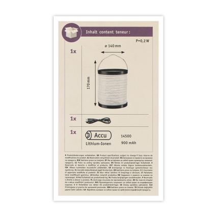Paulmann 94169 - LED/0,2W IP44 Dekoratīva āra lampa MOBILE 3,7V