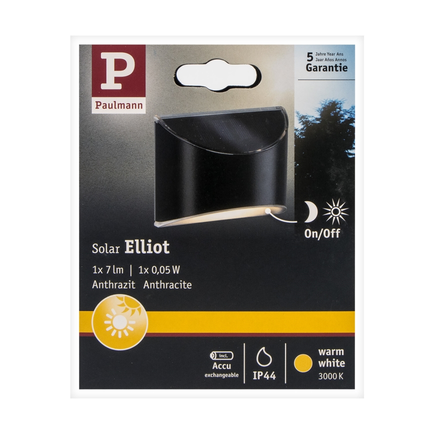 Paulmann 94233 - LED/0,05W IP44 Saules enerģijas sienas lampa ELLIOT 1,2V 400 mAh