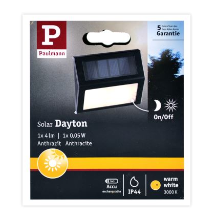 Paulmann 94234 - LED/0,05W IP44 Āra saules enerģijas lampa ar sensoru DAYTON 1,2V 400 mAh