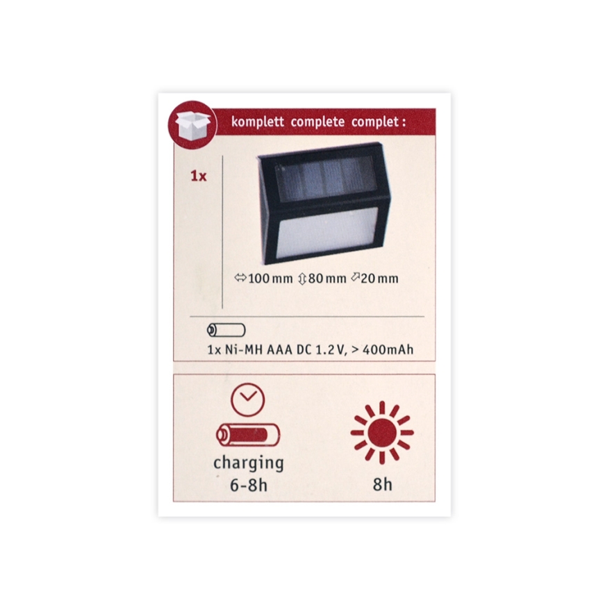 Paulmann 94234 - LED/0,05W IP44 Āra saules enerģijas lampa ar sensoru DAYTON 1,2V 400 mAh