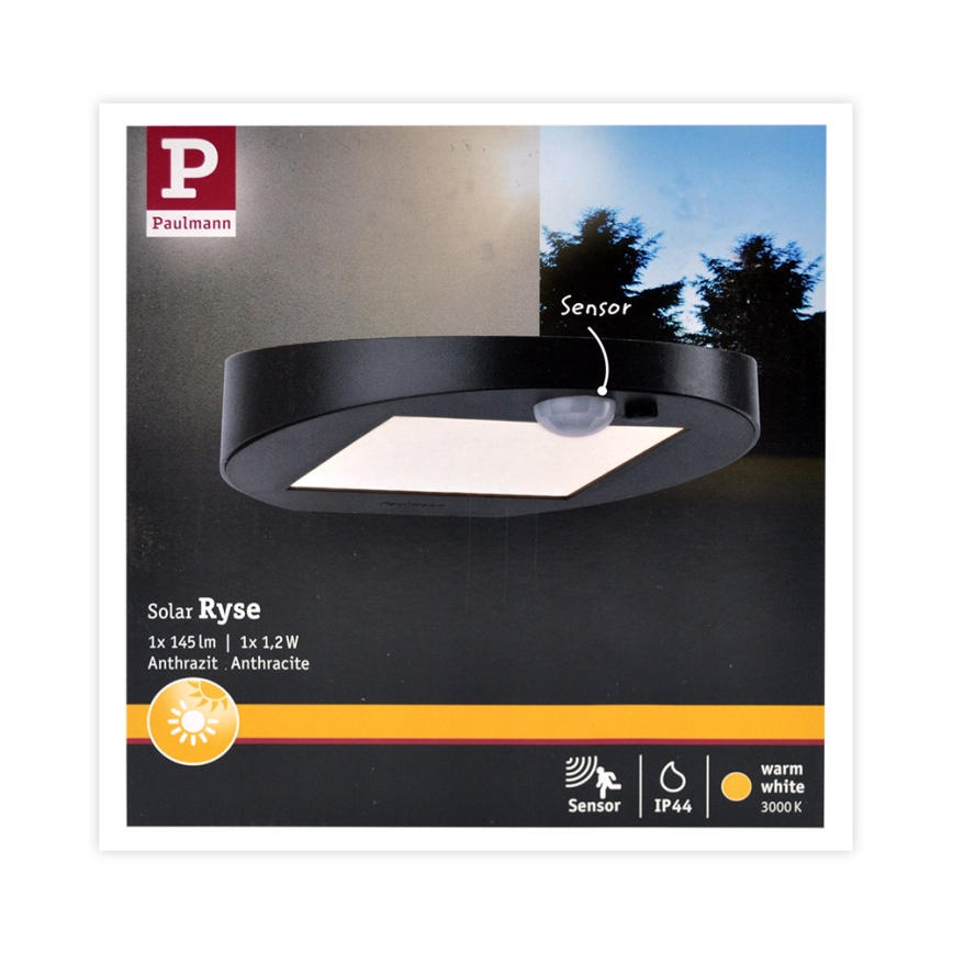 Paulmann 94246 - LED/1,2W IP44 Āra saules enerģijas lampa ar sensoru RYSE 3,7V 1800 mAh