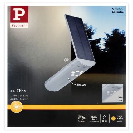 Paulmann 94261 - LED/1,2W IP44 Saules enerģijas sienas gaismeklis ar sensoru ILIAS 3,7V