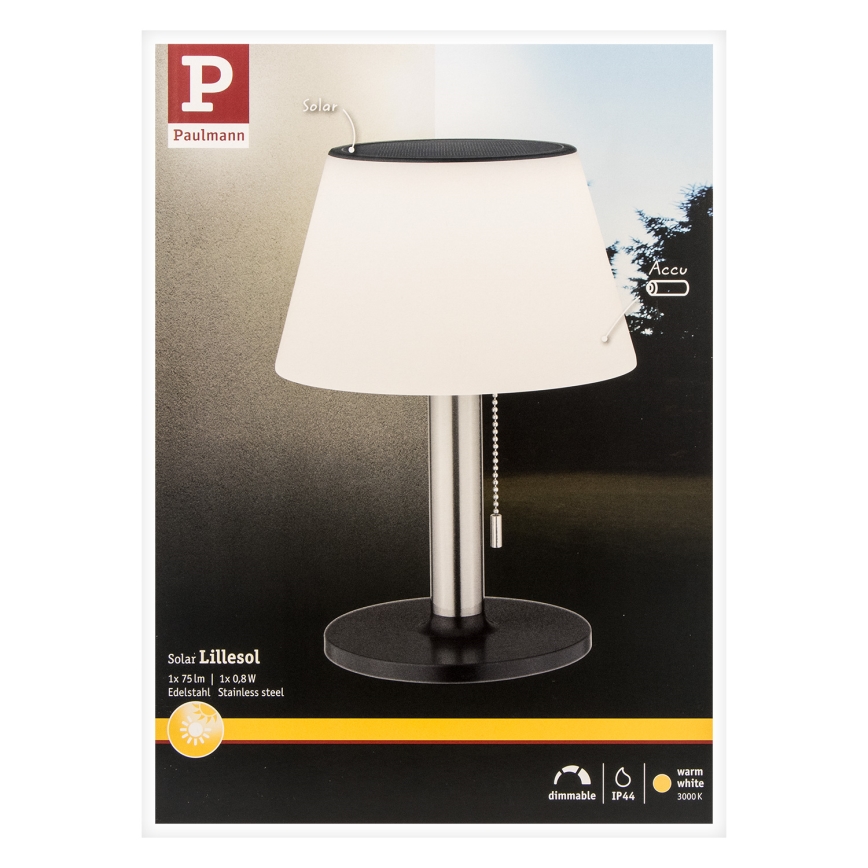 Paulmann 94309 - LED/0,8W IP44 Aptumšojama saules enerģijas lampa LILLESOL 3,7V 2000 mAh