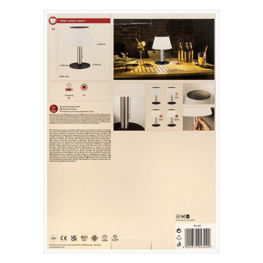 Paulmann 94309 - LED/0,8W IP44 Aptumšojama saules enerģijas lampa LILLESOL 3,7V 2000 mAh