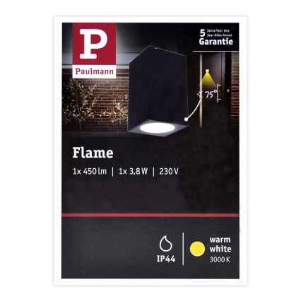 Paulmann 94327 - LED/3,8W IP44 Āra sienas gaismeklis FLAME 230V antracīts