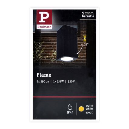 Paulmann 94328 - 2xLED/2,8W IP44 Āra sienas gaismeklis FLAME 230V antracīts