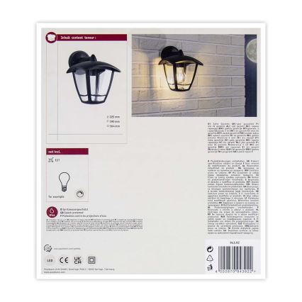 Paulmann 94392 - 1xE27/12W IP44 Āra sienas lampa CLASSIC 230V