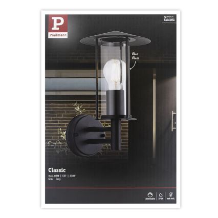 Paulmann 94398 - 1xE27/60W IP44 Āra sienas lampa CLASSIC 230V