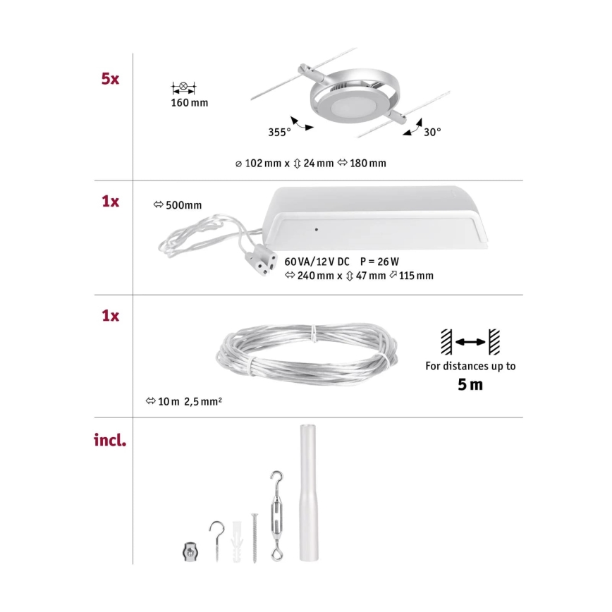 Paulmann 94414 - KOMPLEKTS 5xLED/4,5W Starmetis auklu sistēmai ROUNDMAC 230V spīdīgi hromēts