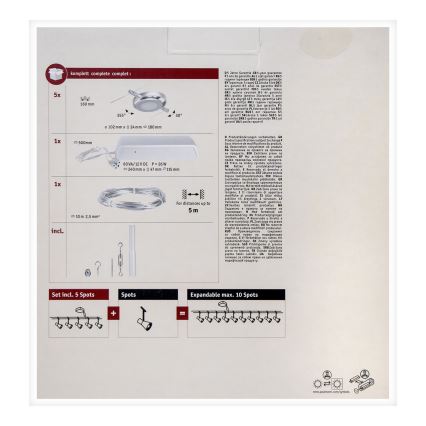 Paulmann 94414 - KOMPLEKTS 5xLED/4,5W Starmetis auklu sistēmai ROUNDMAC 230V hroms